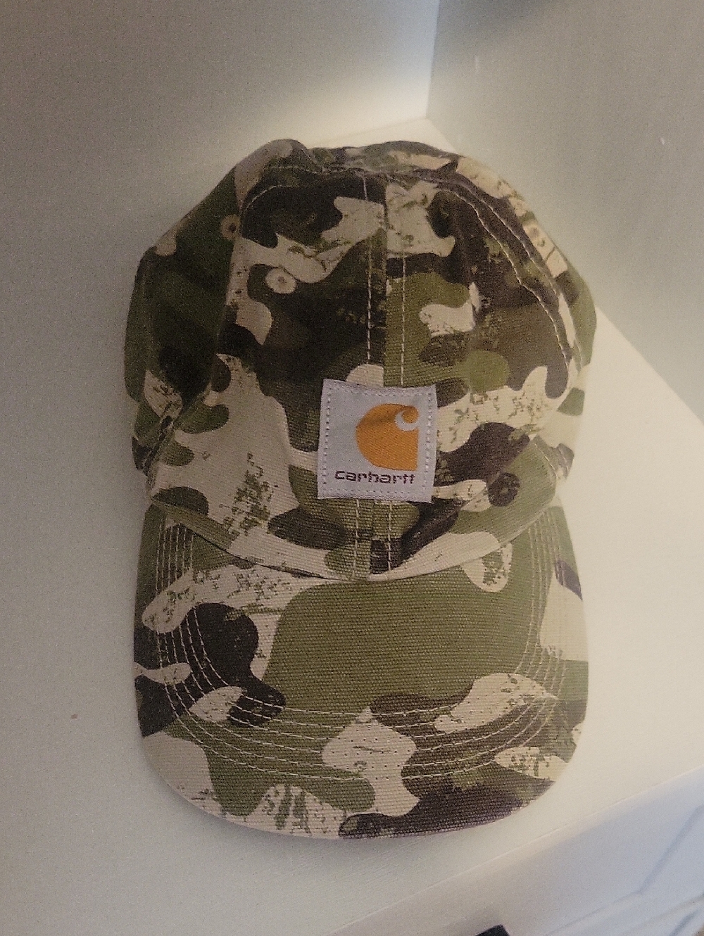 Carhartt One Size Velco back Olive Green Camo Hat with Brand Tag